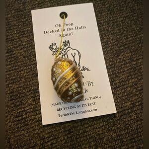 (JE13AA)Gold and White Ornament Hand Painted by Turds R Us Moose Poop